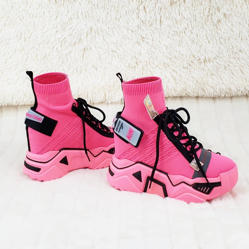 Wang Damson Pink Pull On Platform Sneaker Boots 4" Hidden Wedge RESTOCKED - Picture 8 of 13